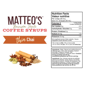 Sugar Free Coffee Syrup, Chai (1 case/6 bottles)