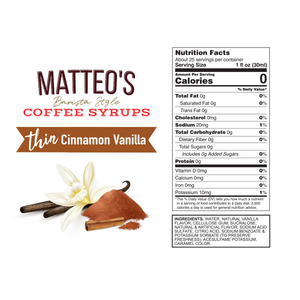 Matteo's Sugar Free Coffee Syrup, Cinnamon Vanilla (1 case/6 bottles)