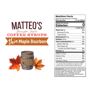 Matteo's Sugar Free Coffee Syrup, Maple Bourbon (1 case/6 bottles)