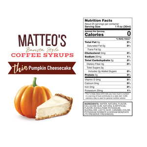 Matteo's Sugar Free Coffee Syrup, Pumpkin Cheesecake (1 case/6 bottles)