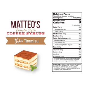 Matteo's Sugar Free Coffee Syrup, Tiramisu (1 case/6 bottles)