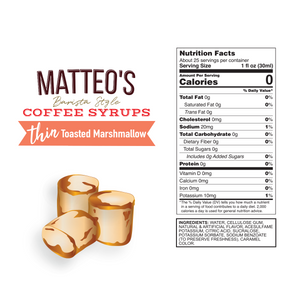 Matteo's Sugar Free Coffee Syrup, Toasted Marshmallow (1 case/6 bottles)
