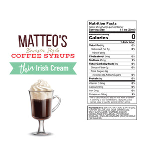 Matteo's Sugar Free Coffee Syrup, Irish Cream (1 case/6 bottles)