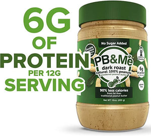 PB&Me - Powdered Peanut Butter (1 case/6 Jars) - Dark Roast - No Sugar Added (1LB)