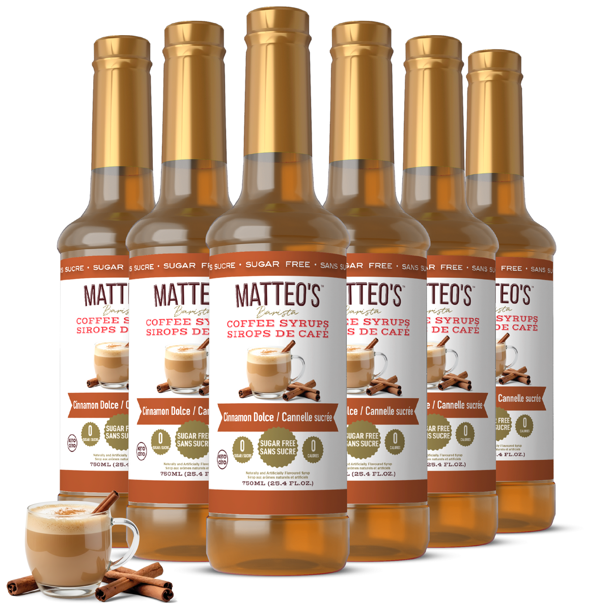 Matteo's Sugar-Free Cinnamon Dolce Coffee Syrup 750 mL six-pack