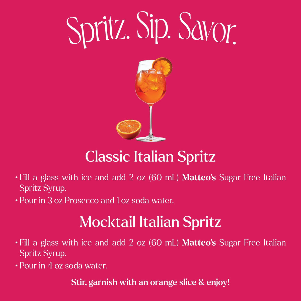 Sugar Free Cocktail Mixes - Italian Spritz (1 case/6 bottles)