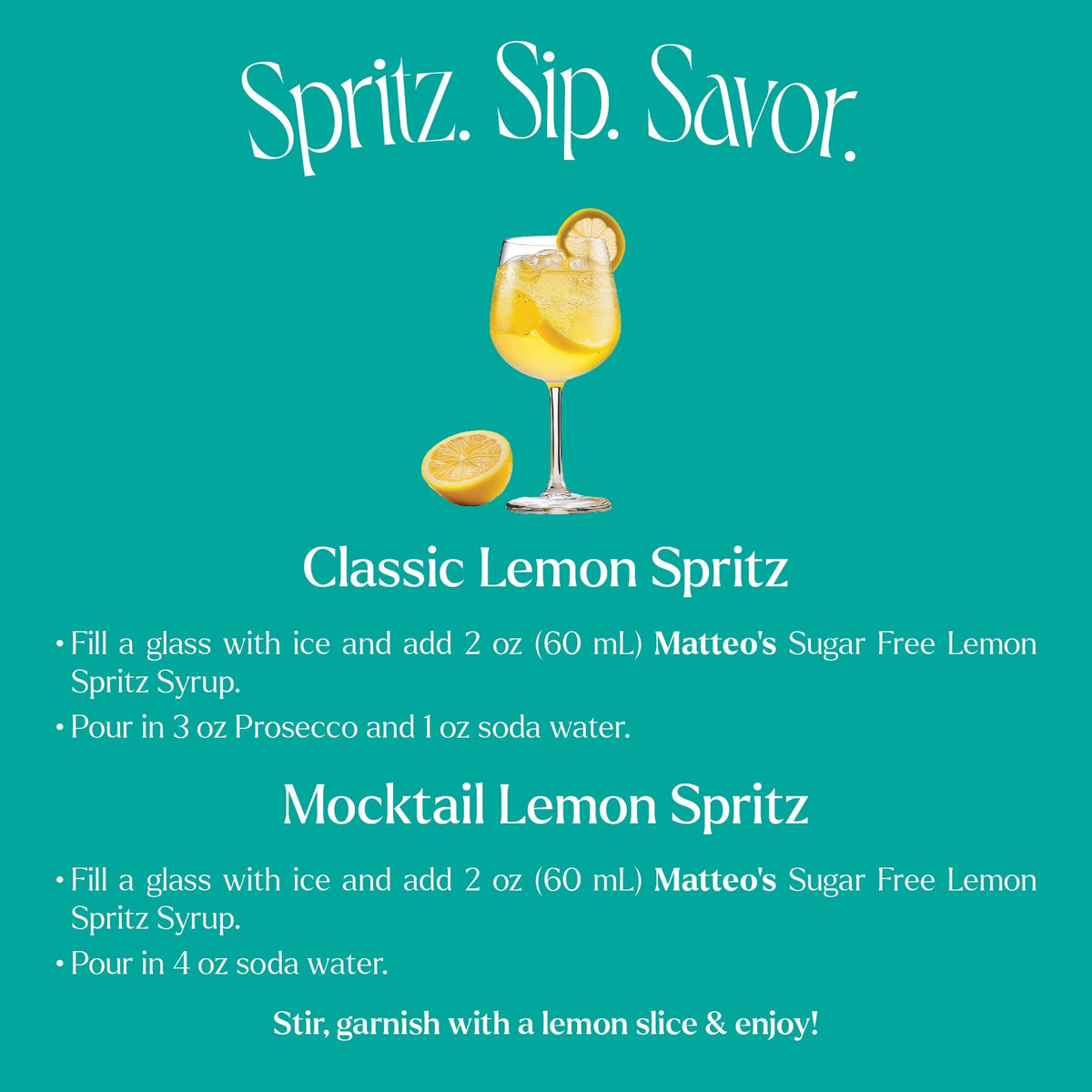 Sugar Free Cocktail Mixes - Lemon Spritz (1 case/6 bottles)
