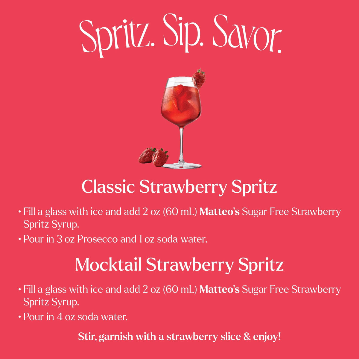 Sugar Free Cocktail Mixes - Strawberry Spritz (1 case/6 bottles)