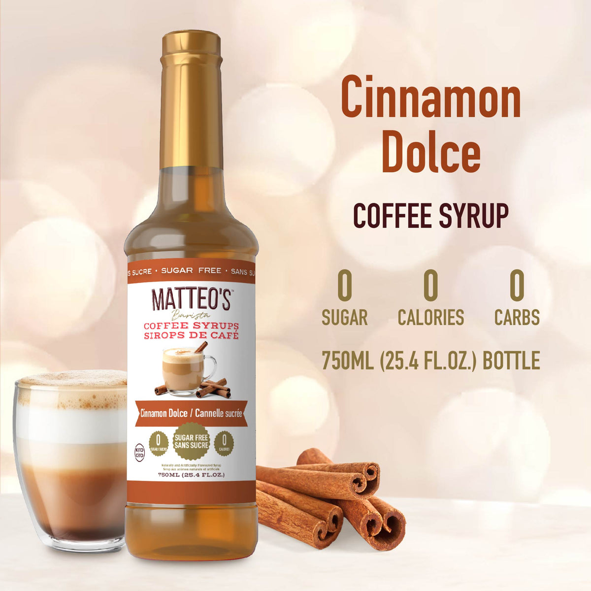 Matteo's Sugar-Free Cinnamon Dolce Coffee Syrup product highlights (1)