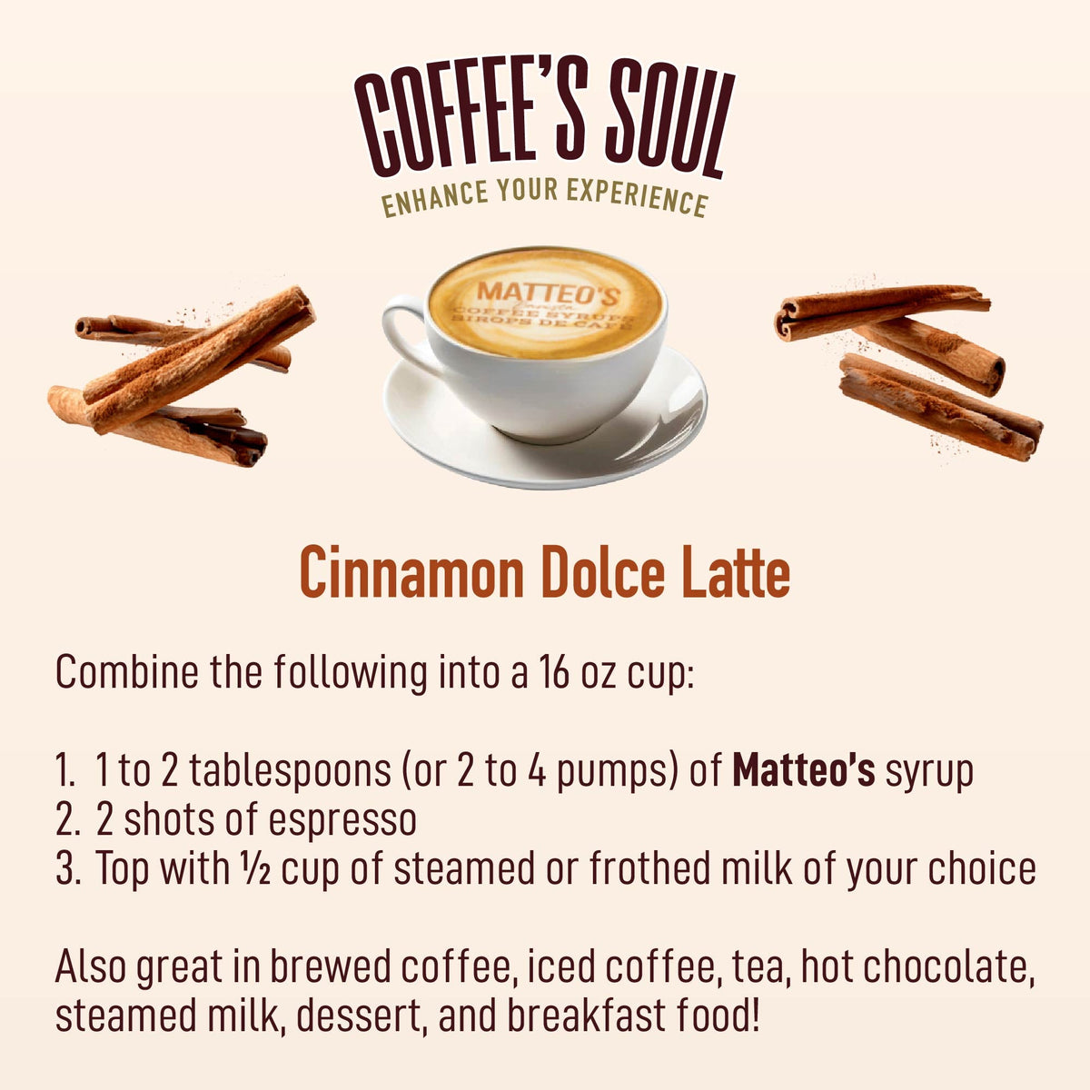 Matteo's Sugar-Free Cinnamon Dolce Coffee Syrup product highlights (2)
