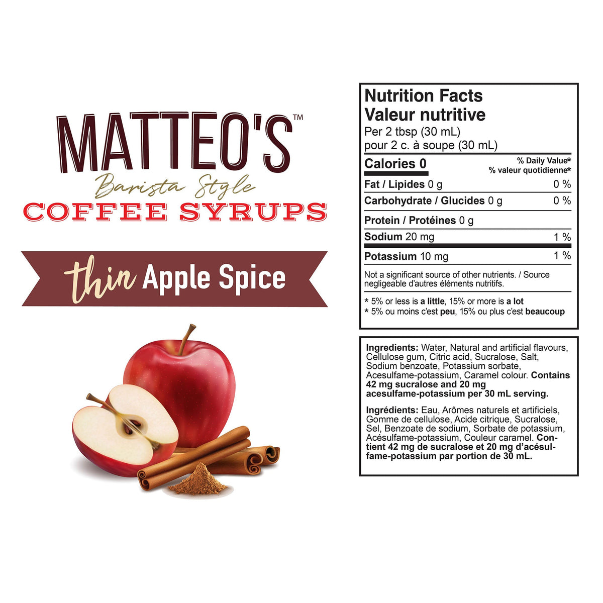 Sugar Free Coffee Syrup, Apple Spice (1 case/6 bottles)