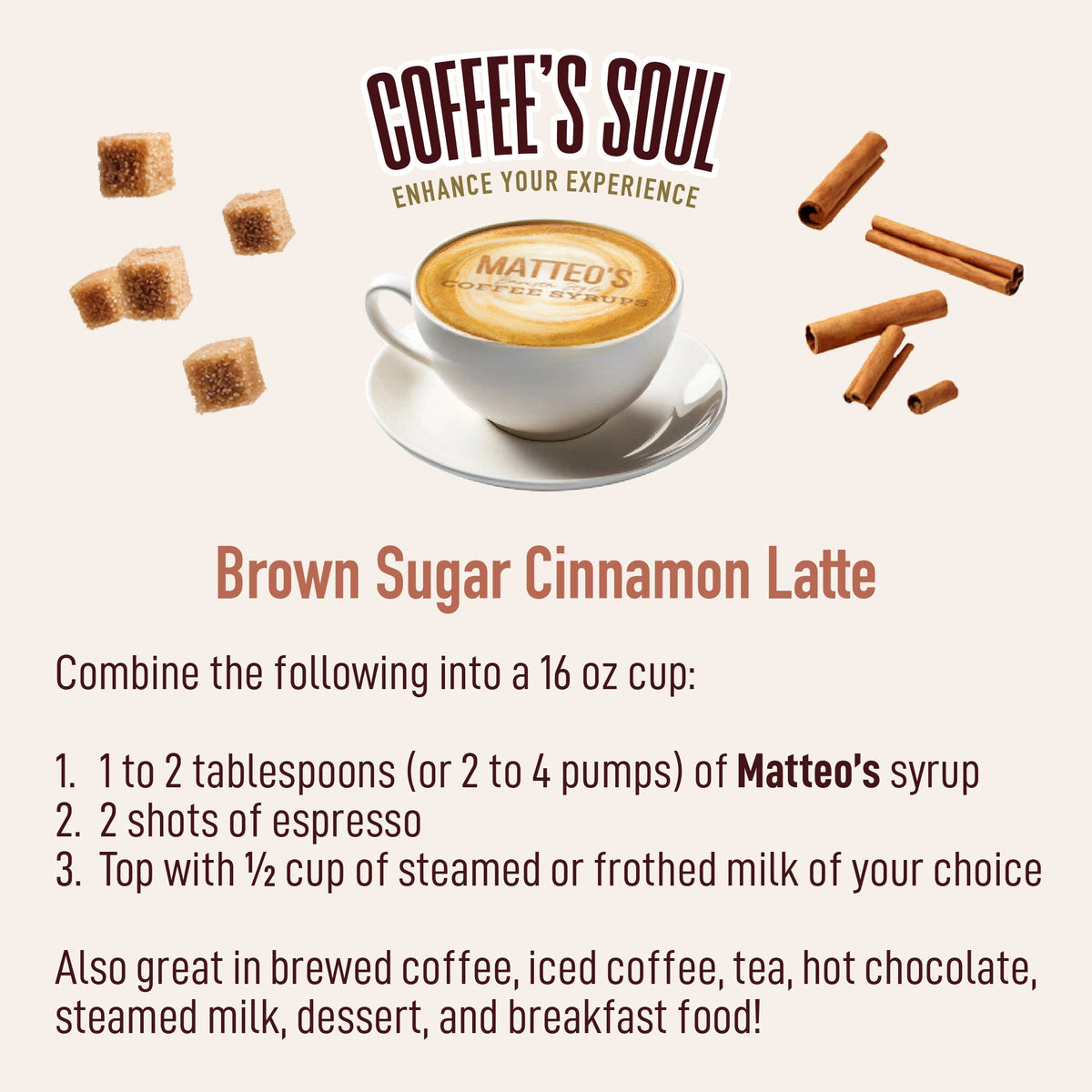 Sugar Free Coffee Syrup, Brown Sugar Cinnamon (1 case/6 bottles)