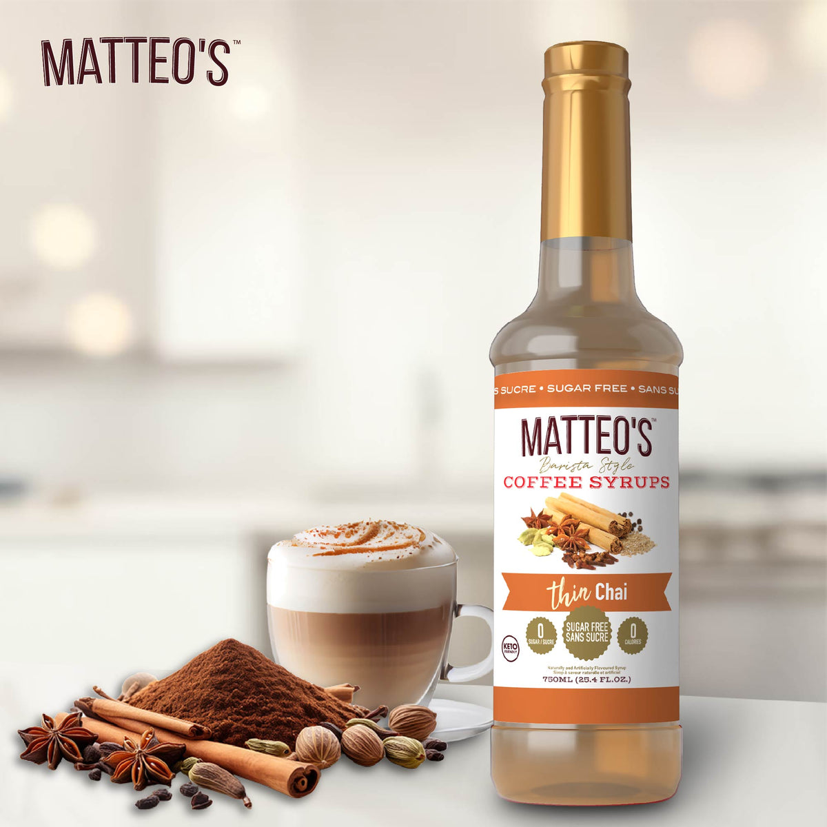 Sugar Free Coffee Syrup, Chai (1 case/6 bottles)