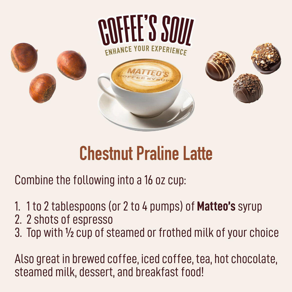 Sugar Free Coffee Syrup, Chestnut Praline (1 case/6 bottles)