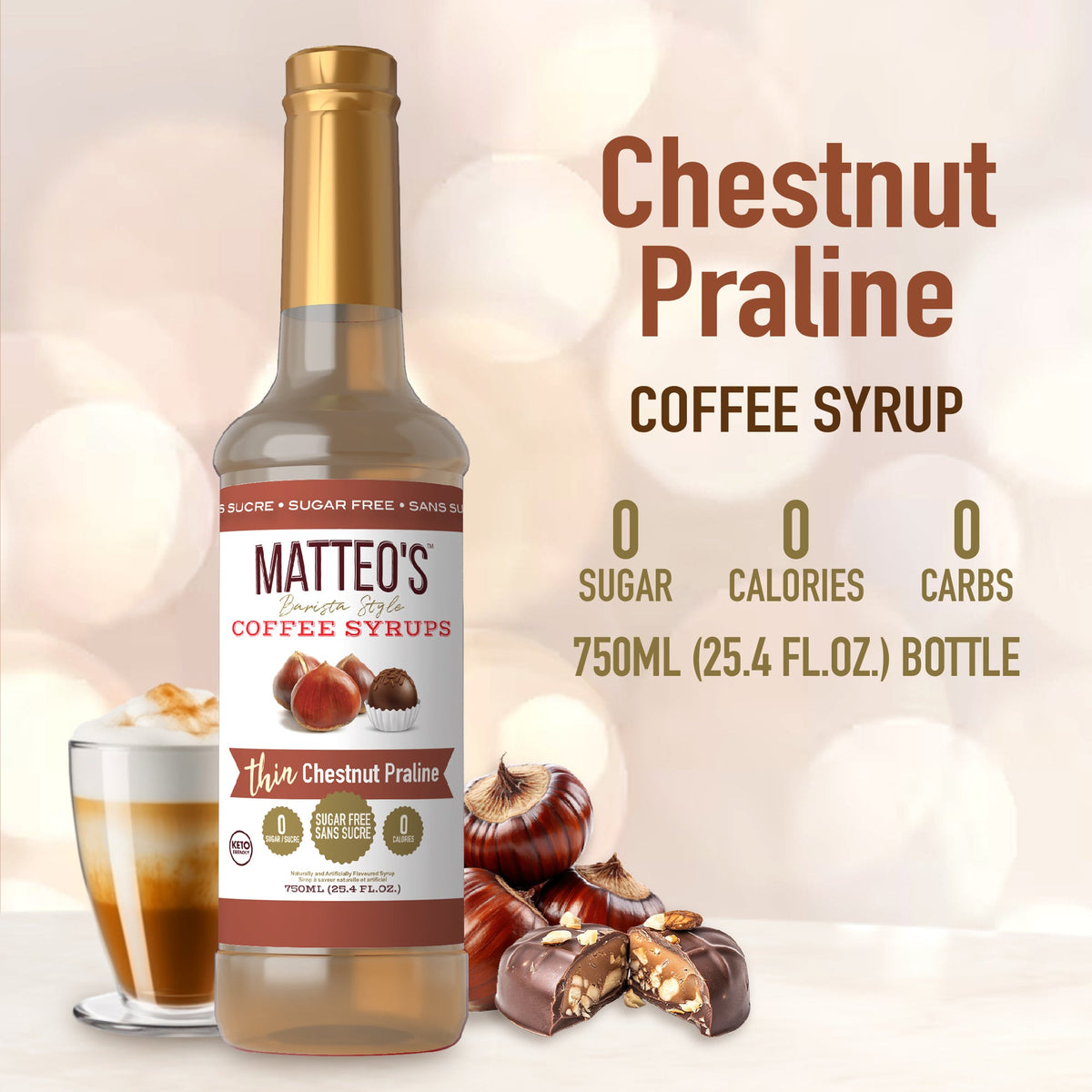 Sugar Free Coffee Syrup, Chestnut Praline (1 case/6 bottles)