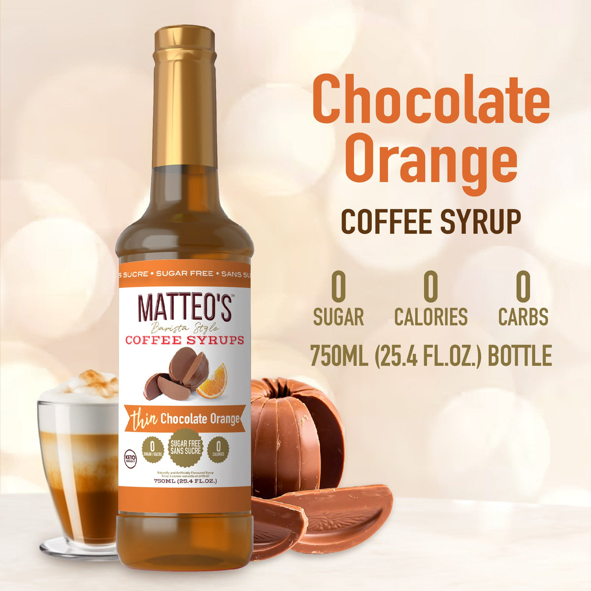 Sugar Free Coffee Syrup, Chocolate Orange (1 case/6 bottles)