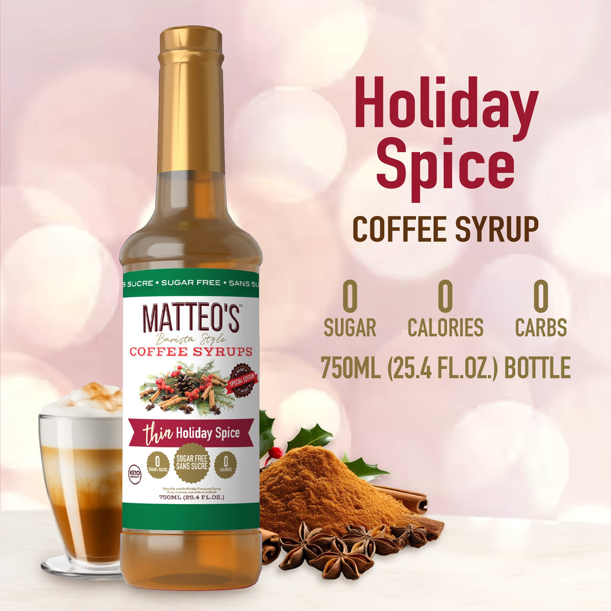 Sugar Free Coffee Syrup, Holiday Spice (1 case/6 bottles)