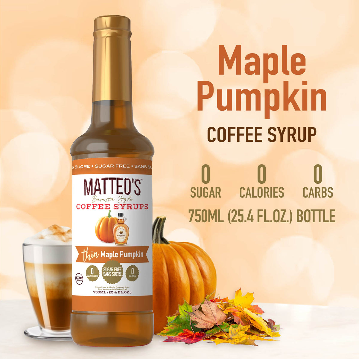 Sugar Free Coffee Syrup, Maple Pumpkin, (1 case/6 bottles)
