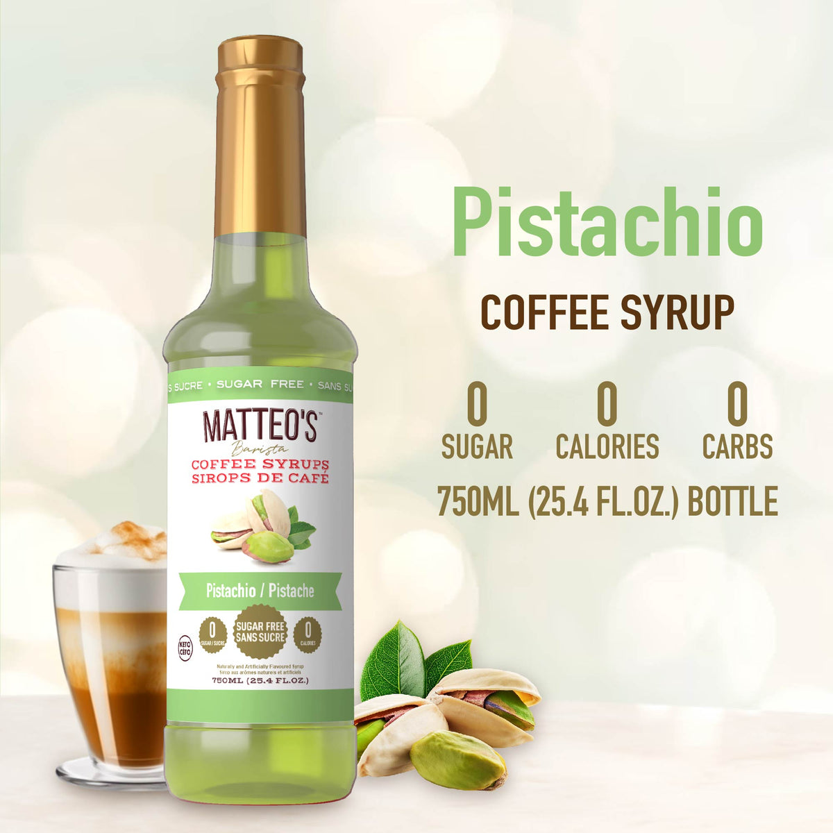 Sugar Free Coffee Syrup - Pistachio (1 case/6 bottles)