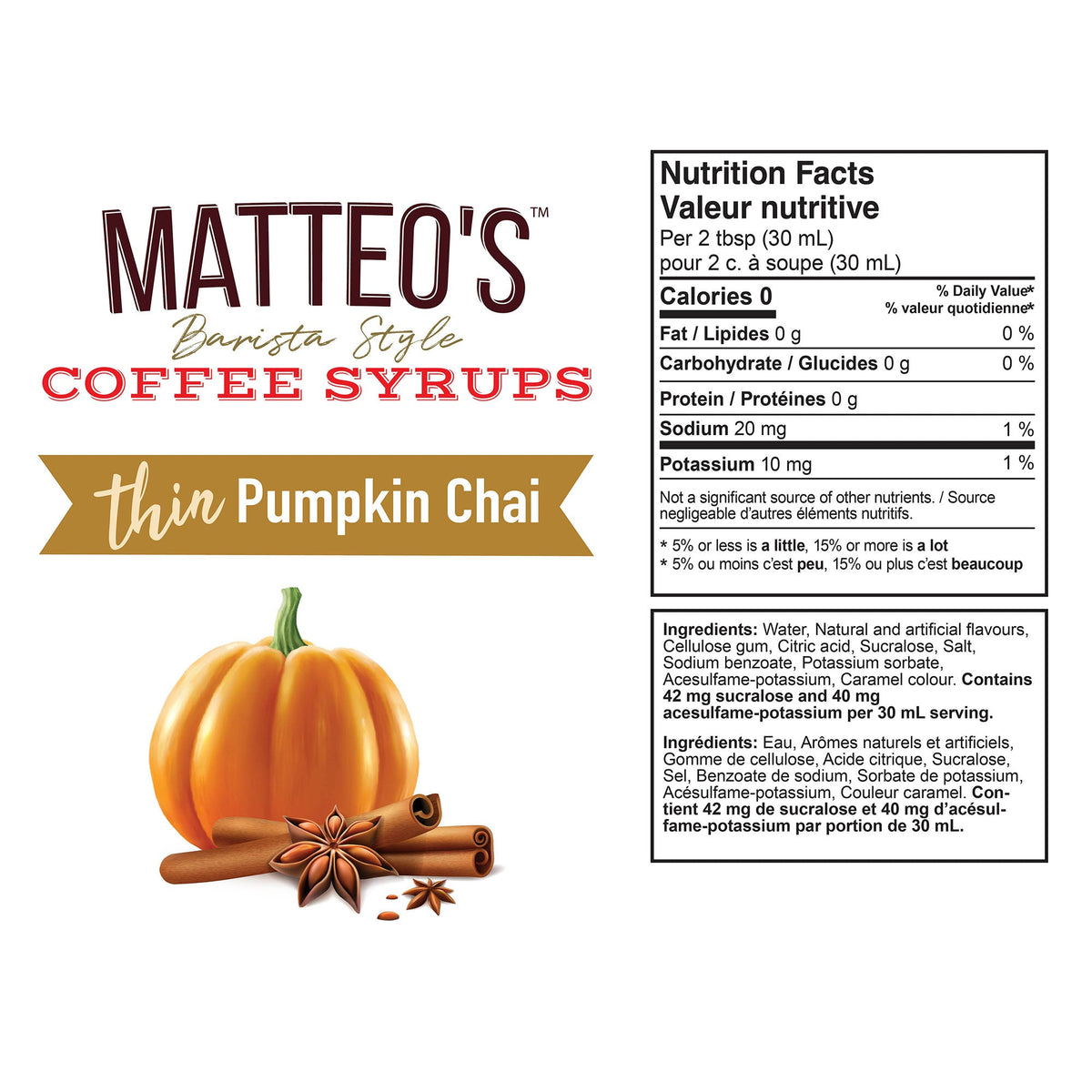 Sugar Free Coffee Syrup, Pumpkin Chai (1 case/6 bottles)