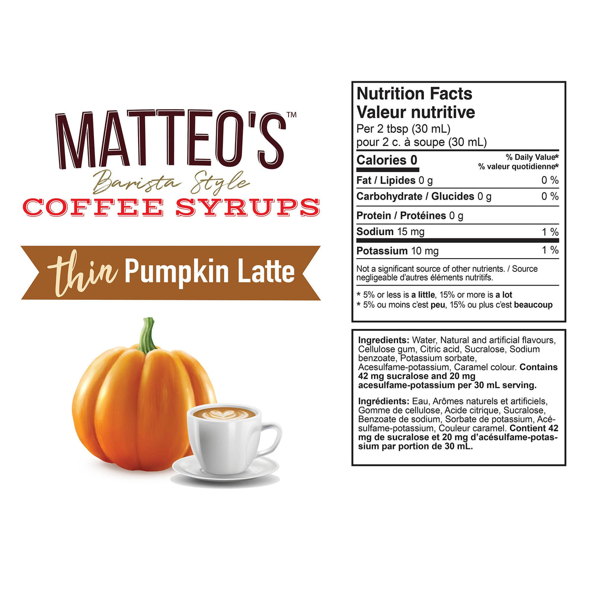 Sugar Free Coffee Syrup, Pumpkin Latte, (1 case/6 bottles)