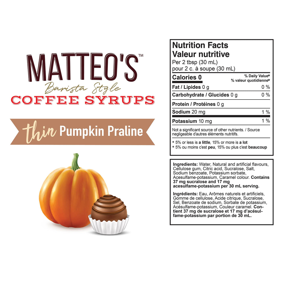 Sugar Free Coffee Syrup, Pumpkin Praline, (1 case/6 bottles)