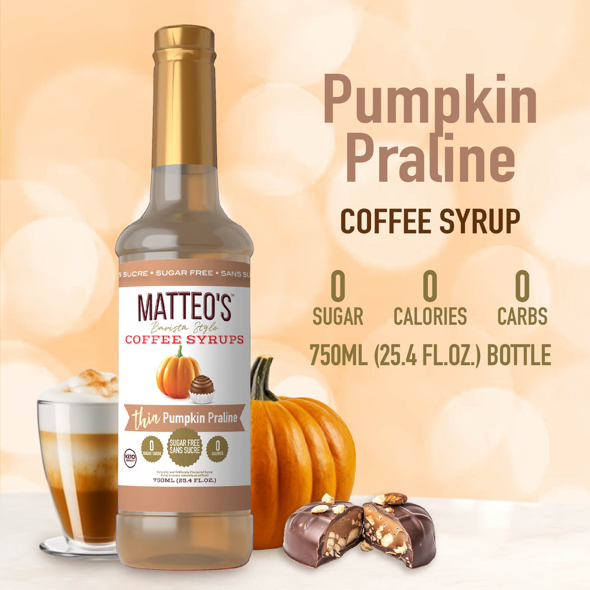Sugar Free Coffee Syrup, Pumpkin Praline, (1 case/6 bottles)