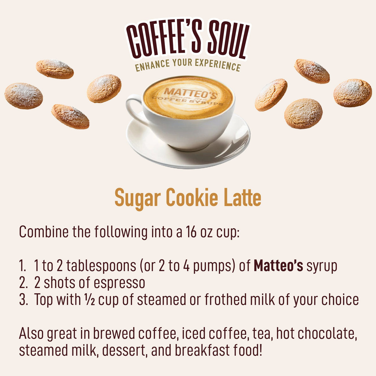 Sugar Free Coffee Syrup, Sugar Cookie (1 case/6 bottles)