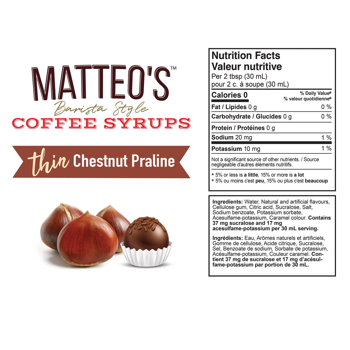 Sugar Free Coffee Syrup, Chestnut Praline (1 case/6 bottles)