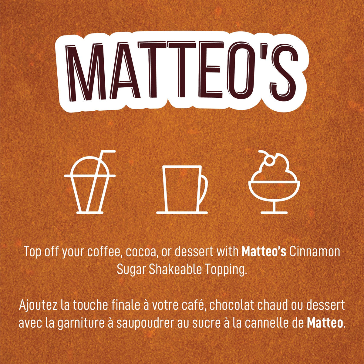 Matteo's Cinnamon Sugar Powder Topping 5.5 oz (156 g) (1 Case/ 12 Shakers)