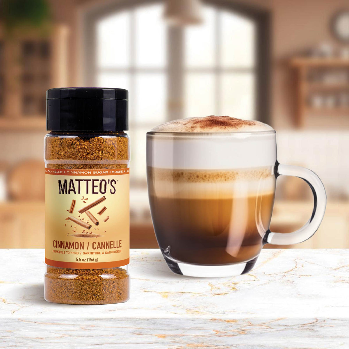 Matteo's Cinnamon Sugar Powder Topping 5.5 oz (156 g) (1 Case/ 12 Shakers)