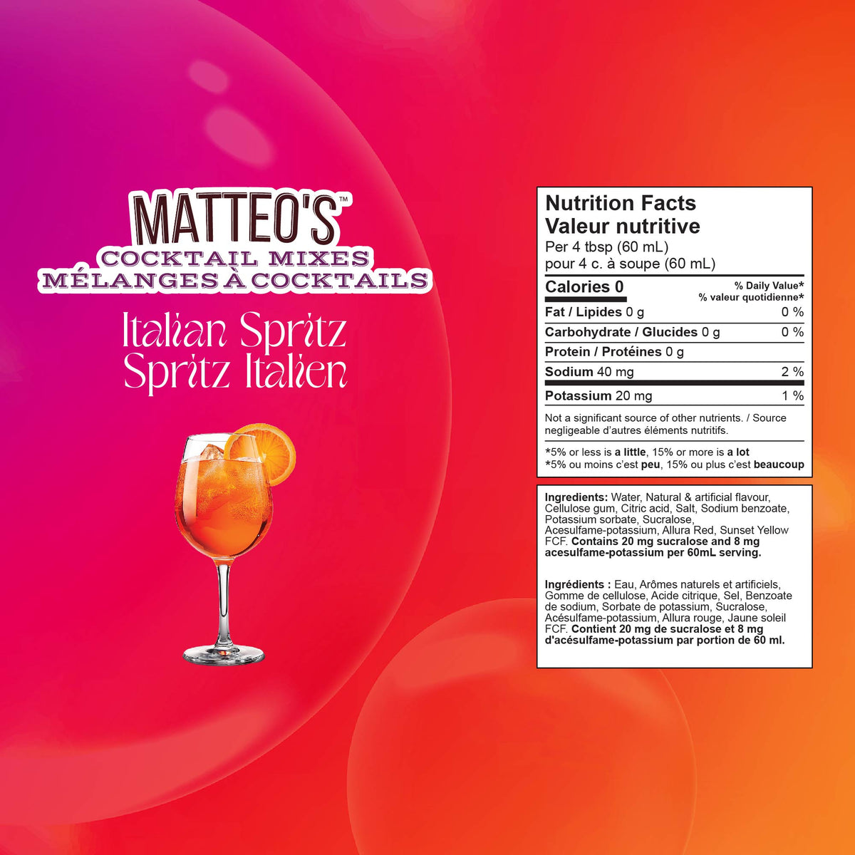 Sugar Free Cocktail Mixes - Italian Spritz (1 case/6 bottles)