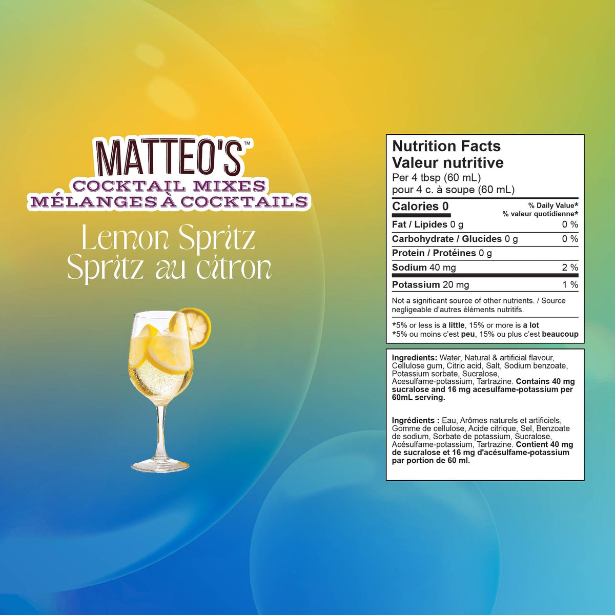 Sugar Free Cocktail Mixes - Lemon Spritz (1 case/6 bottles)