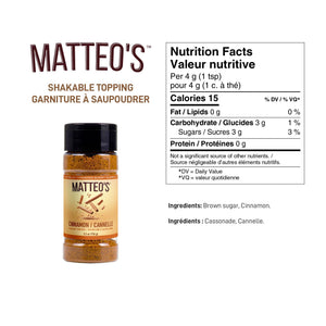 Matteo's Cinnamon Sugar Powder Topping 5.5 oz (156 g) (1 Case/ 12 Shakers)