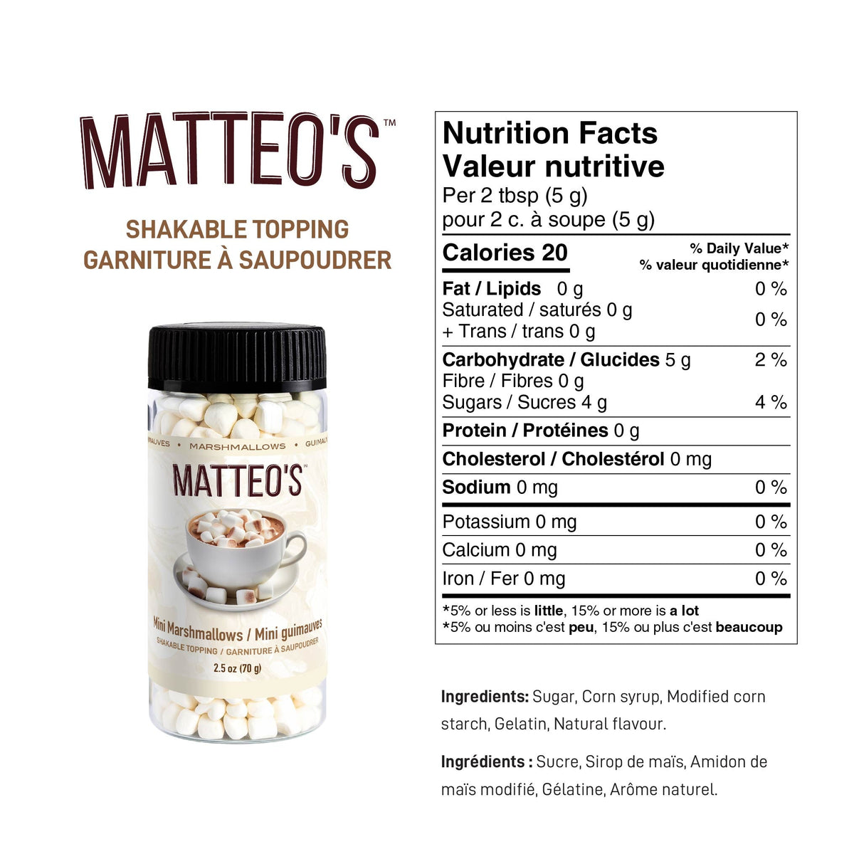 Matteo's Mini Marshmallow Toppers 2.5 oz (70 g) (1 Case/ 6 Shakers)