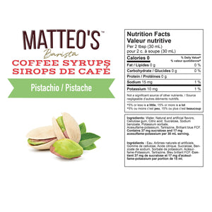 Sugar Free Coffee Syrup - Pistachio (1 case/6 bottles)