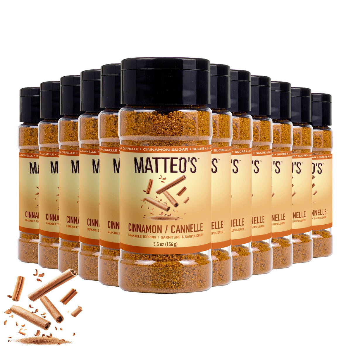Matteo's Cinnamon Sugar Powder Topping 5.5 oz (156 g) (1 Case/ 12 Shakers)