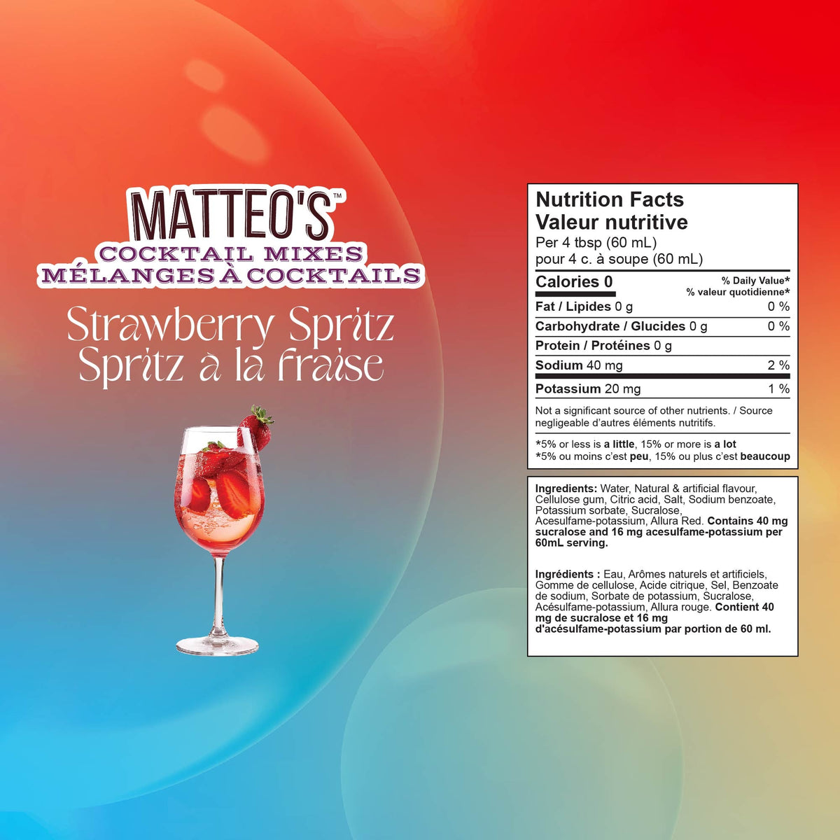 Sugar Free Cocktail Mixes - Strawberry Spritz (1 case/6 bottles)