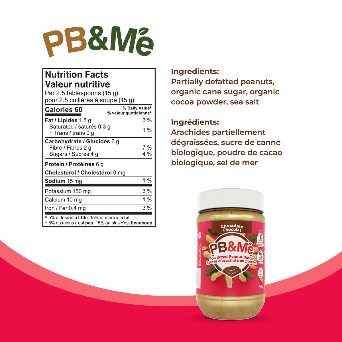 PB&Me - Powdered Peanut Butter (1 case/6 Jars) - Chocolate Hazelnut (200g)