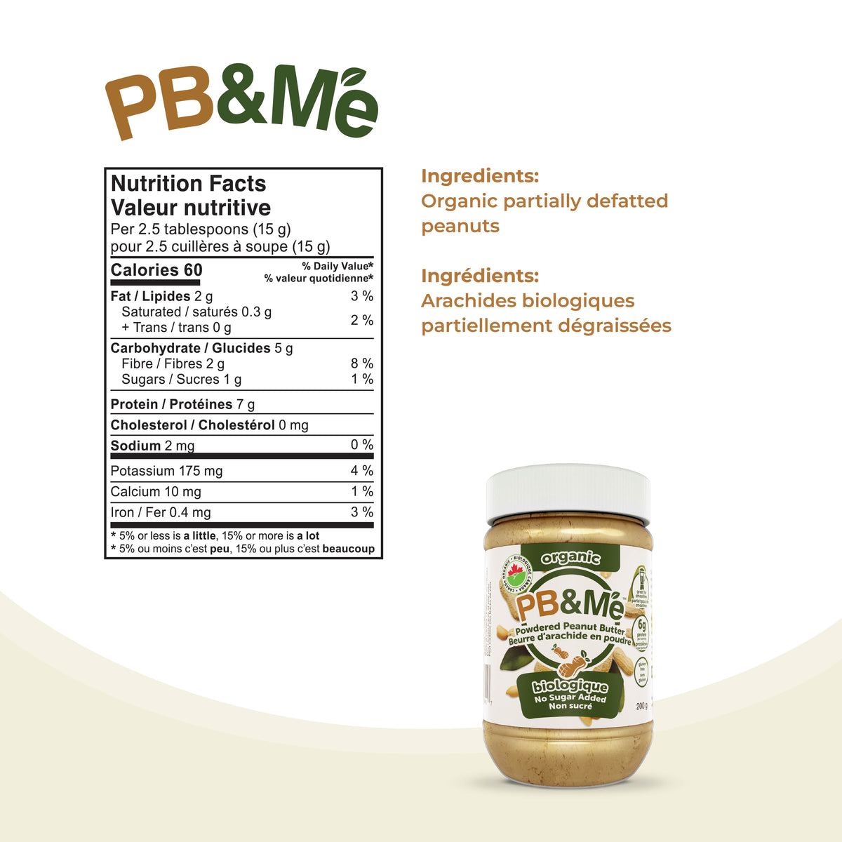 PB&Me Organic (1 case/6 Jars) - No Sugar Added (200g)