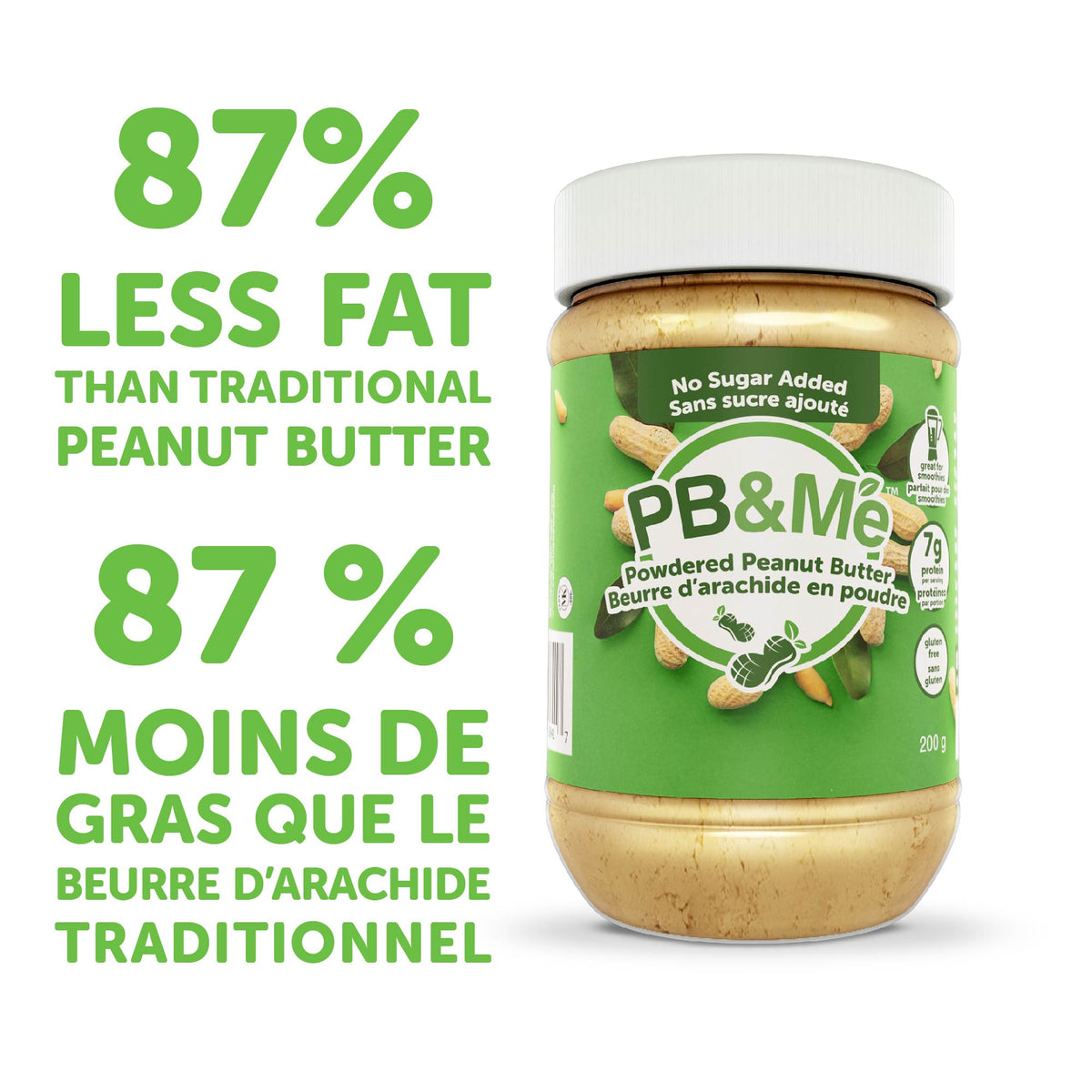 PB&Me - Powdered Peanut Butter (1 case/6 Jars) - No Sugar Added (200g)