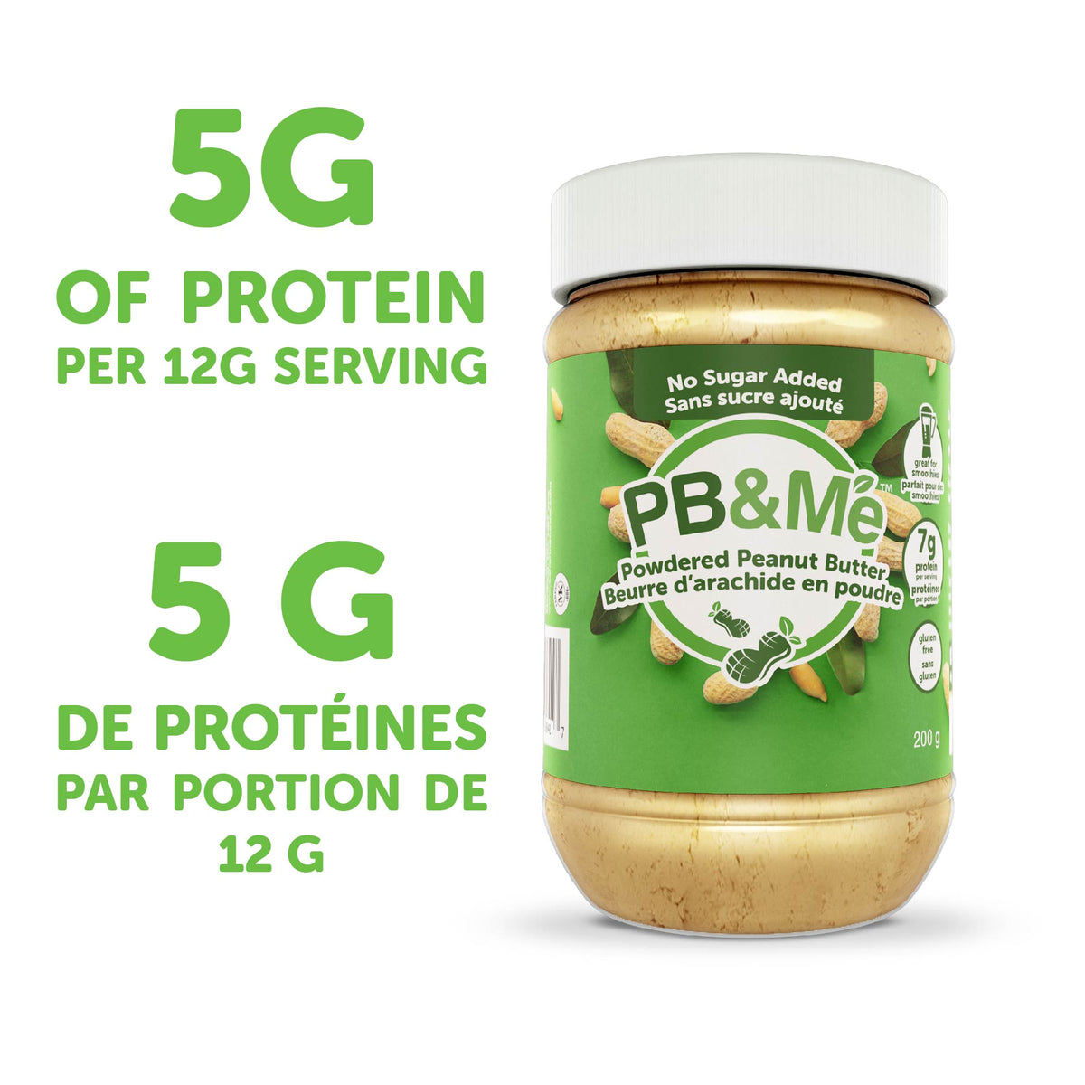 PB&Me - Powdered Peanut Butter (1 case/6 Jars) - No Sugar Added (200g)