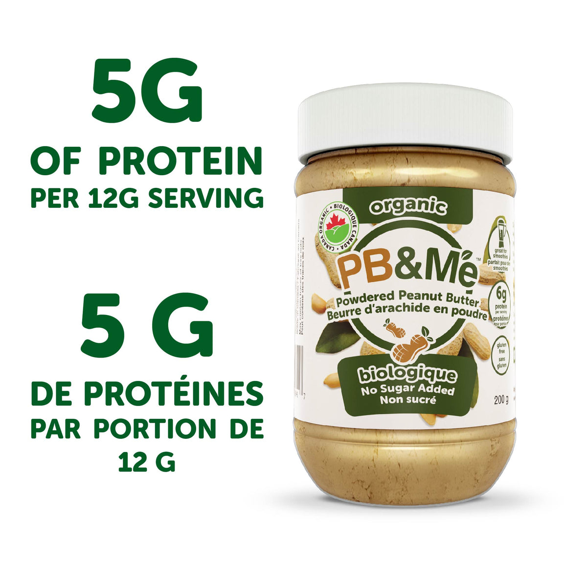PB&Me Organic (1 case/6 Jars) - No Sugar Added (200g)