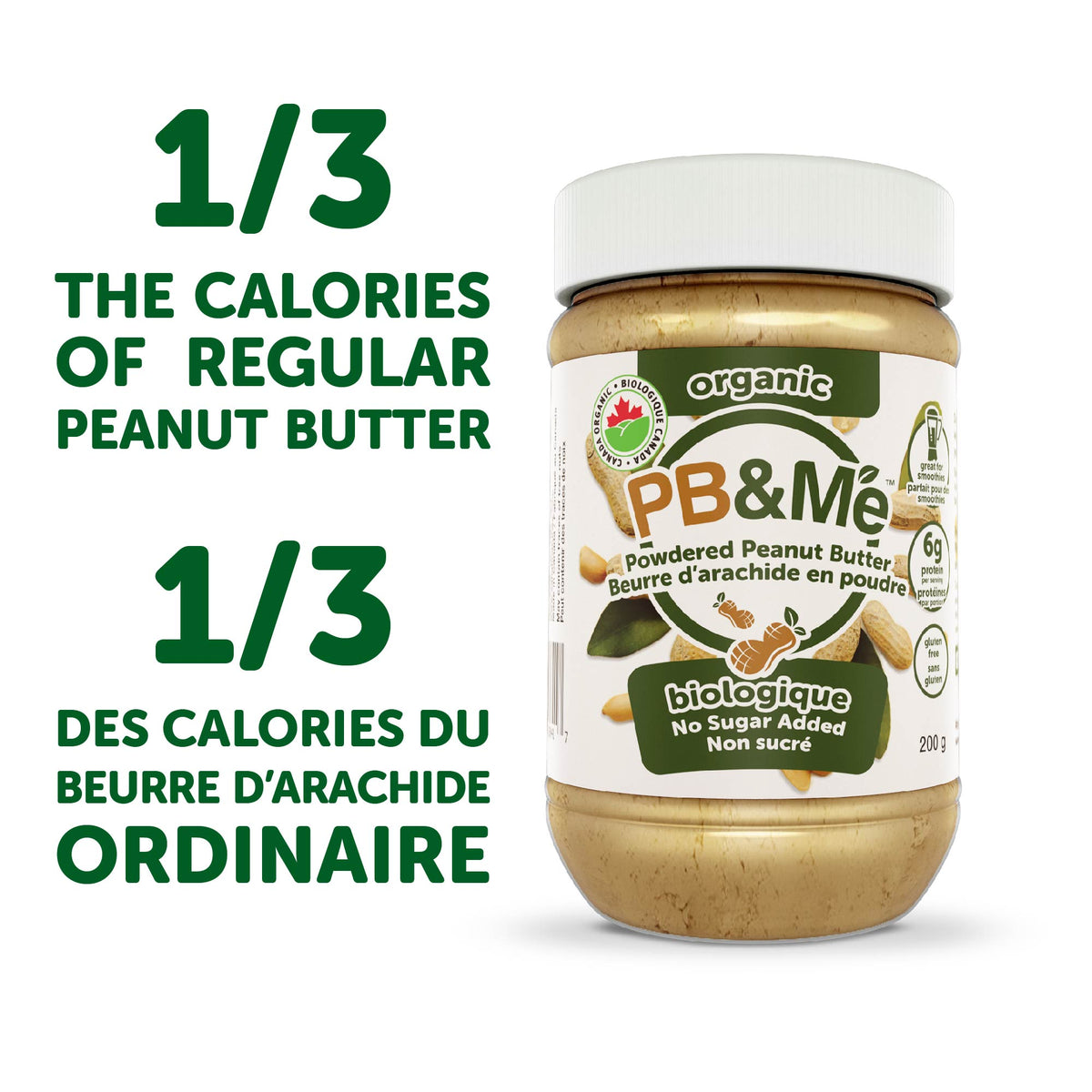 PB&Me Organic (1 case/6 Jars) - No Sugar Added (200g)