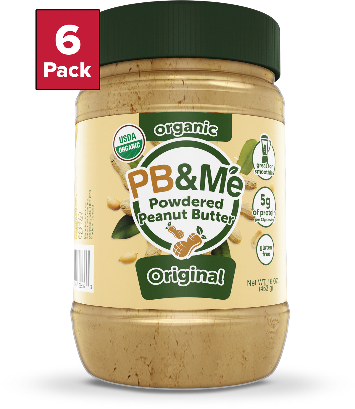 Organic Powdered Peanut Butter (1 case/6 Jars) - Original (1LB)