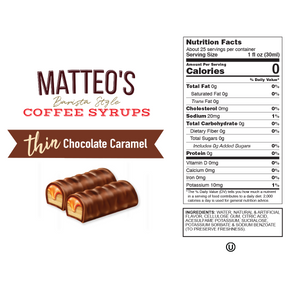 Sirop de café sans sucre Matteo's, caramel au chocolat (1 caisse/6 bouteilles)