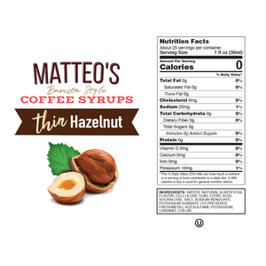 Matteo's Sugar Free Coffee Syrup, Hazelnut (1 case/6 bottles)