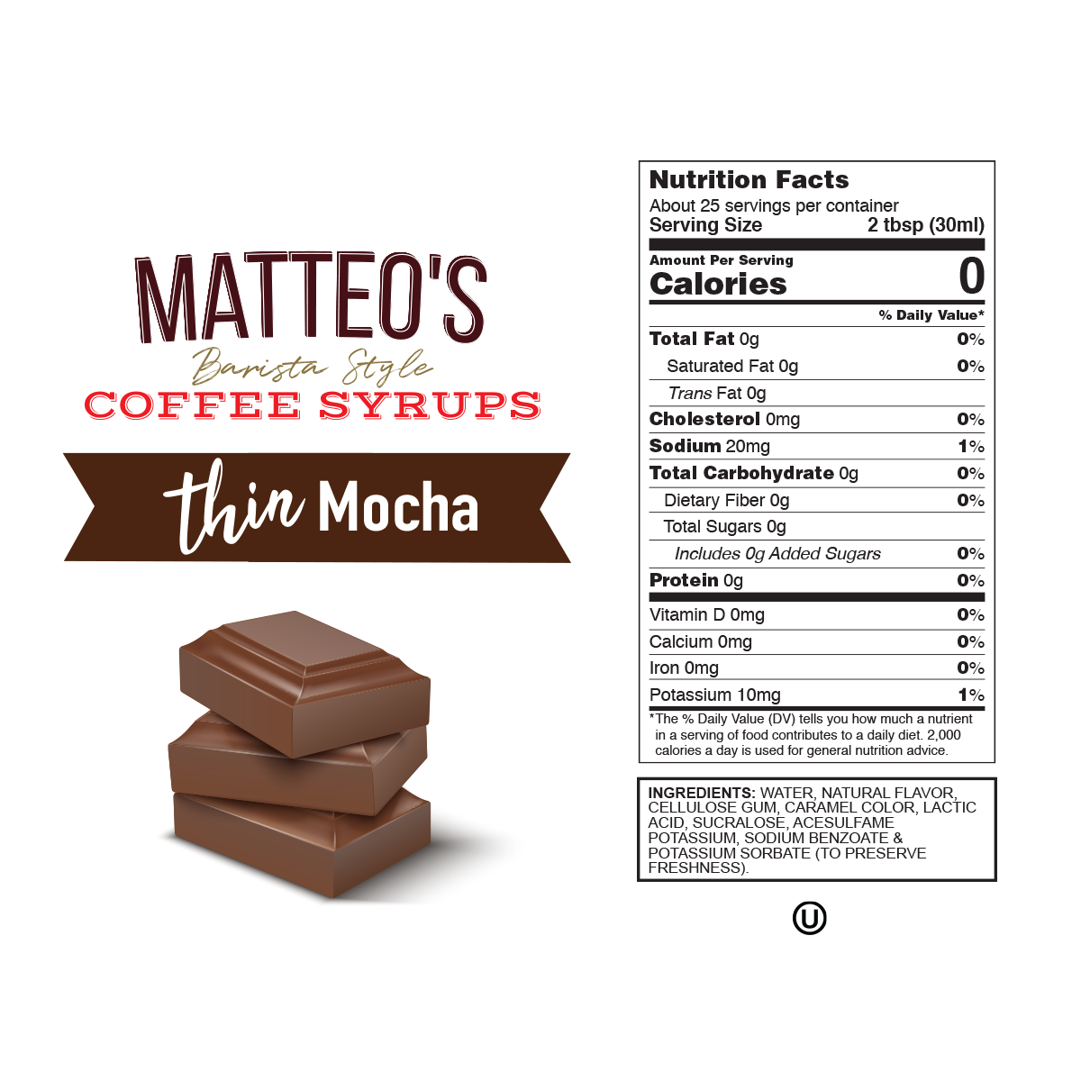 Matteo's Sugar Free Coffee Syrup, Mocha (1 case/6 bottles)