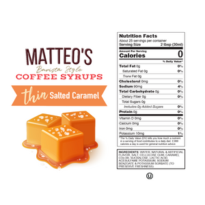 Sirop de café sans sucre Matteo's, caramel salé (1 caisse/6 bouteilles)