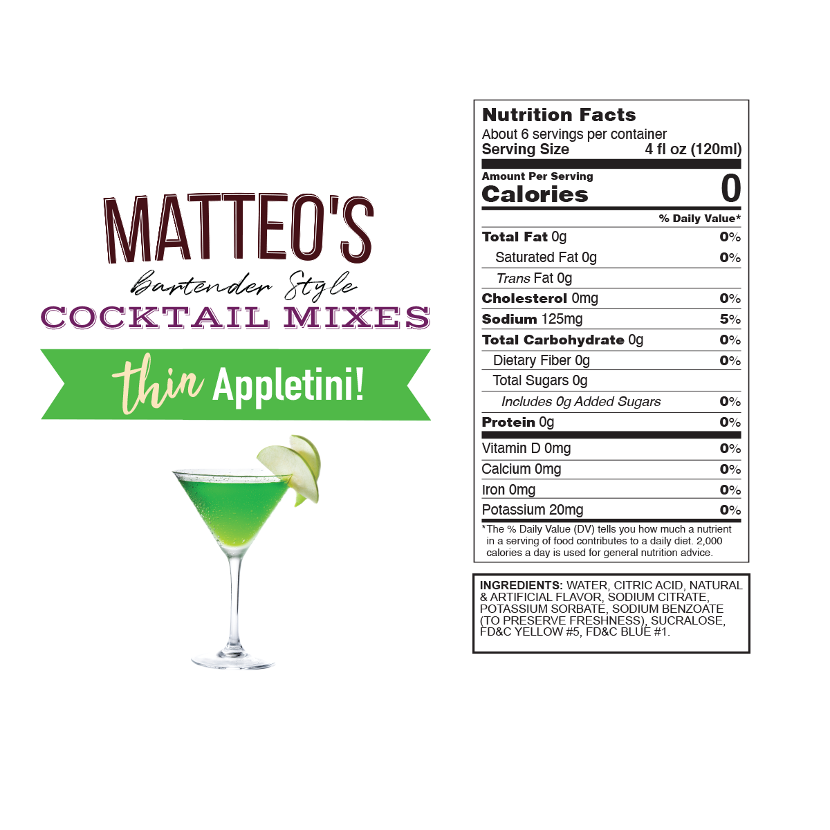 Matteo's Sugar Free Cocktail Mixes - Appletini (1 case/6 bottles)